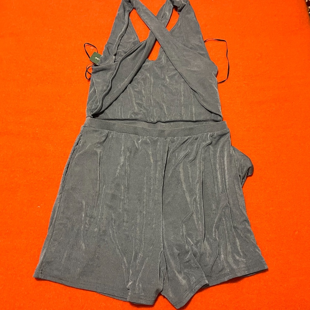 Shiny slate blue crisscross back knit romper NWT - Picture 8 of 11